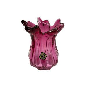 Joseph Hospodka VASE Chribska Glassworks Chzech Bohemian 5 Inch Cranberry VTG
